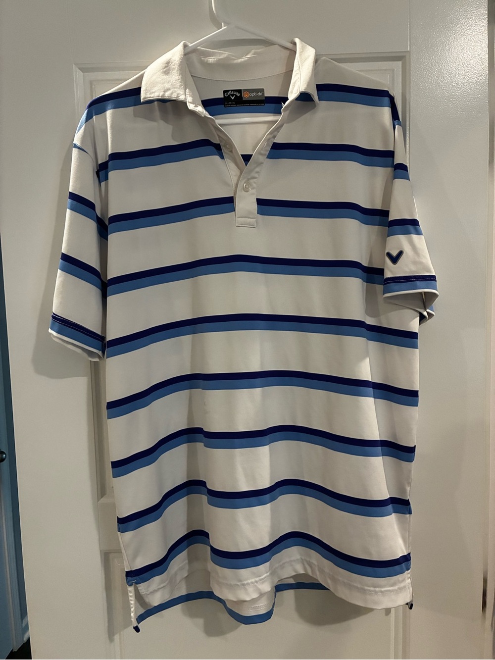 Callaway Men’s White Polo with Blue Stripes